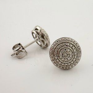 Radiant Double Beaded Diamond Stud Earrings in Sterling Silver